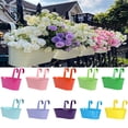 thumbnail image 1 of Planter Boxes for Outdoor, 11 Inch Metal Deck Railing Hanging Flower Pots, Window Box Plant Holder Hooks Fence Rail Bucket Modern Countryside Boho Style Wall Mount Porch Blue 1Pcs, 1 of 5