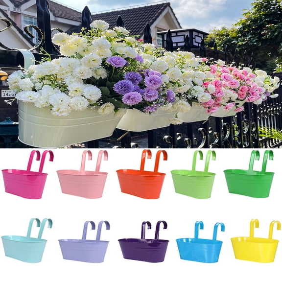 Planter Boxes for Outdoor, 11 Inch Metal Deck Railing Hanging Flower Pots, Window Box Plant Holder Hooks Fence Rail Bucket Modern Countryside Boho Style Wall Mount Porch Yellow 1Pcs