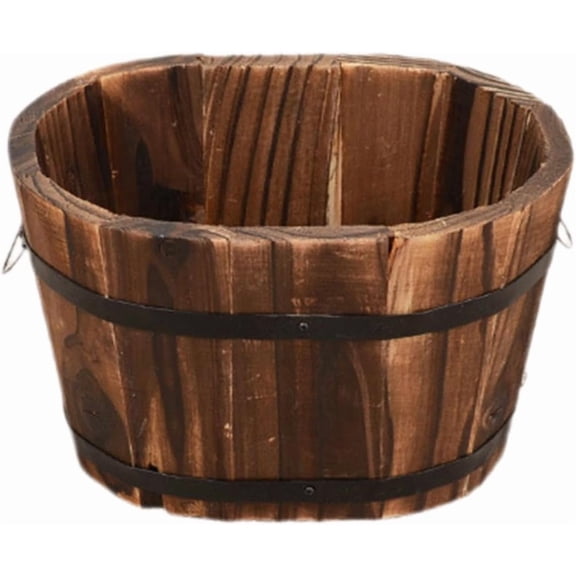 Planter Boxes Outdoor Whiskey Barrel Planter Wooden Planter with Drainage Holes, Barrel Wood Bucket Planters for Outdoor Plants, Wooden Flower Pots for Front Porch Decor