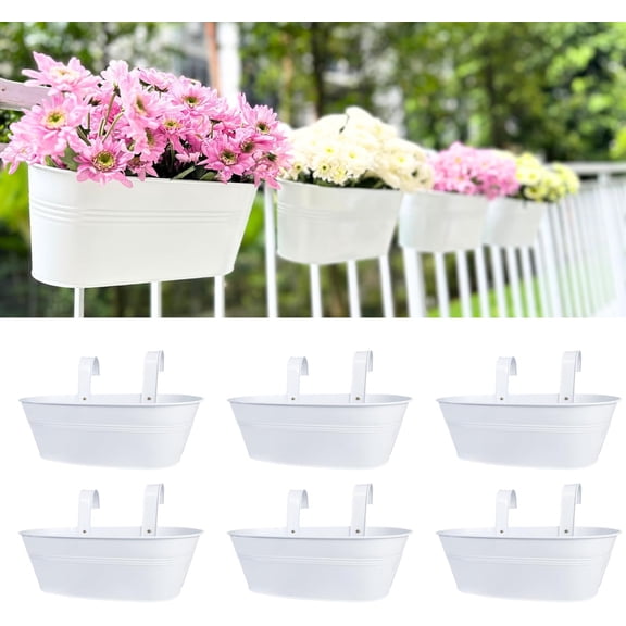 Planter Boxes for Outdoor (6 Pack, 17 Inch) White Metal Deck Railing