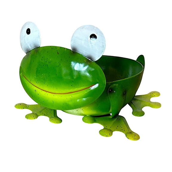 Planter Colorful Frog Shape Green Metal Rustic Pot Fun Decorative Animal Indoor Outdoor Home Kitchen Patio Room Garden Flowers Plant Holder