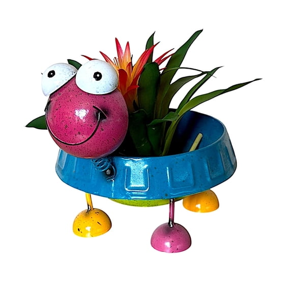 Planter Colorful Turtle Shape Blue & Pink Metal Rustic Pot Fun Decorative Animal Indoor Outdoor Home Kitchen Patio Room Garden Flowers Plant Holder