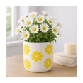 thumbnail image 1 of Decorative Flower Pots with Daisy Pattern for Home Decor - Indoor and Outdoor Plant Pot for Living Room, Garden, or Patio Decor - Planter for Office, Kitchen Counter, or Side Table - 6", White & Gold, 1 of 12
