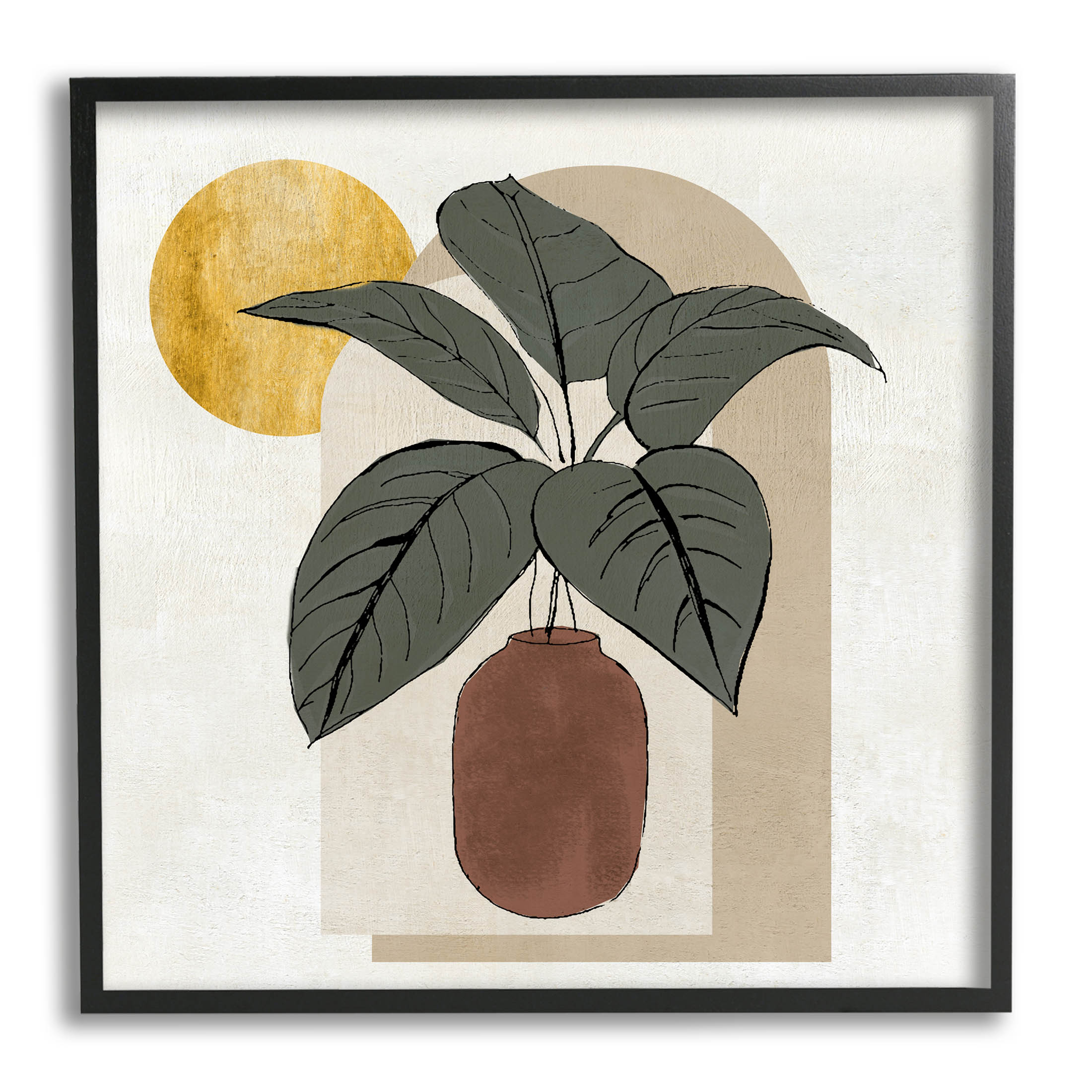 Planter Leaves Geometric Sun Shapes Botanical & Floral Graphic Art Black Framed Art Print Wall Art
