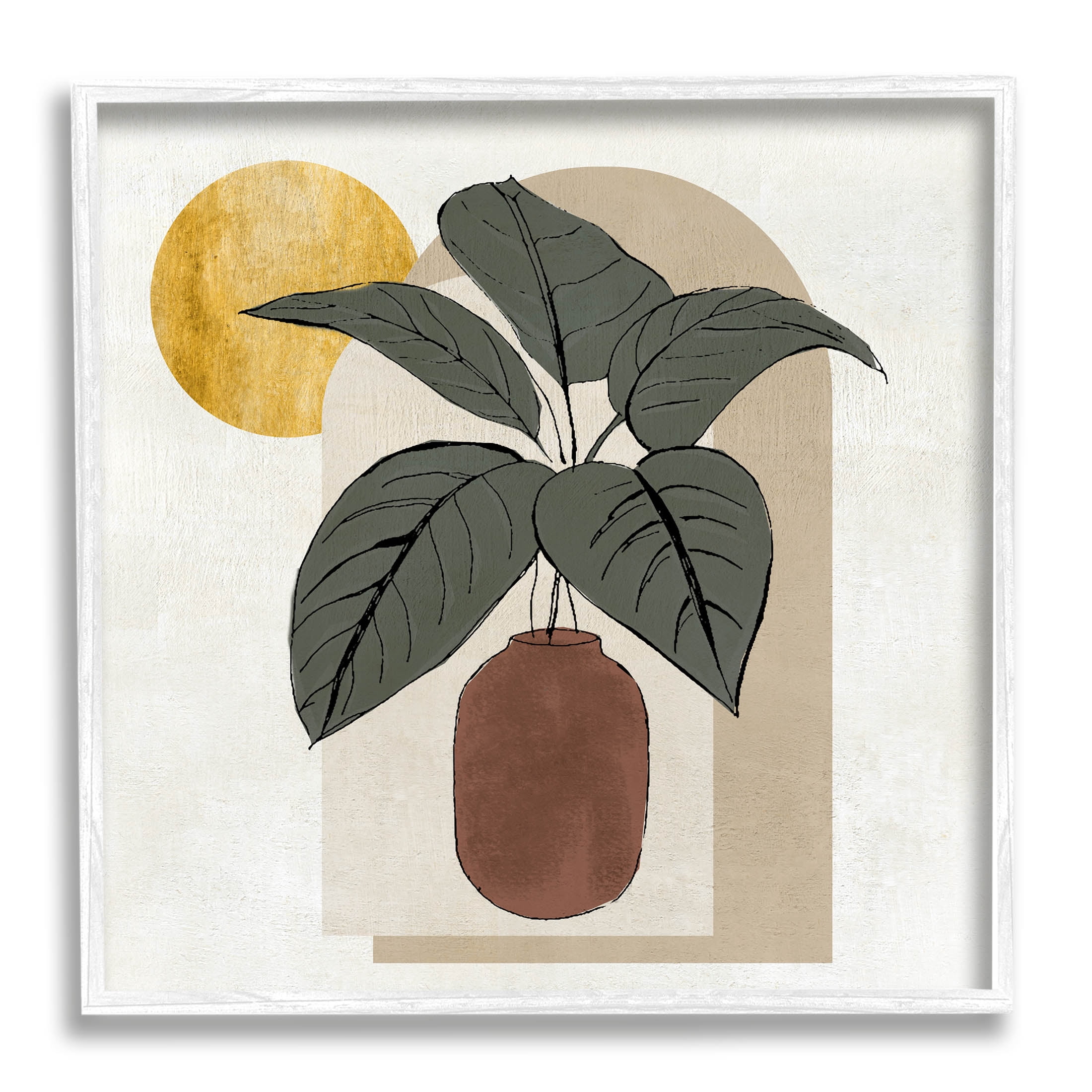 Planter Leaves Geometric Sun Shapes Botanical & Floral Graphic Art White Framed Art Print Wall Art