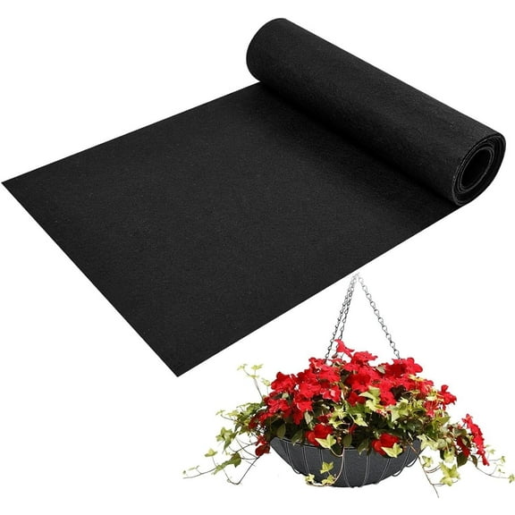 Planter Liner Roll, Plant Felt Liner Roll, Black Coco Liners Roll, Alternative Coconut Basket Liner Roll Replacement, Easy to Cut for Planter Hanging Flower Basket Window (12x80 Inch)