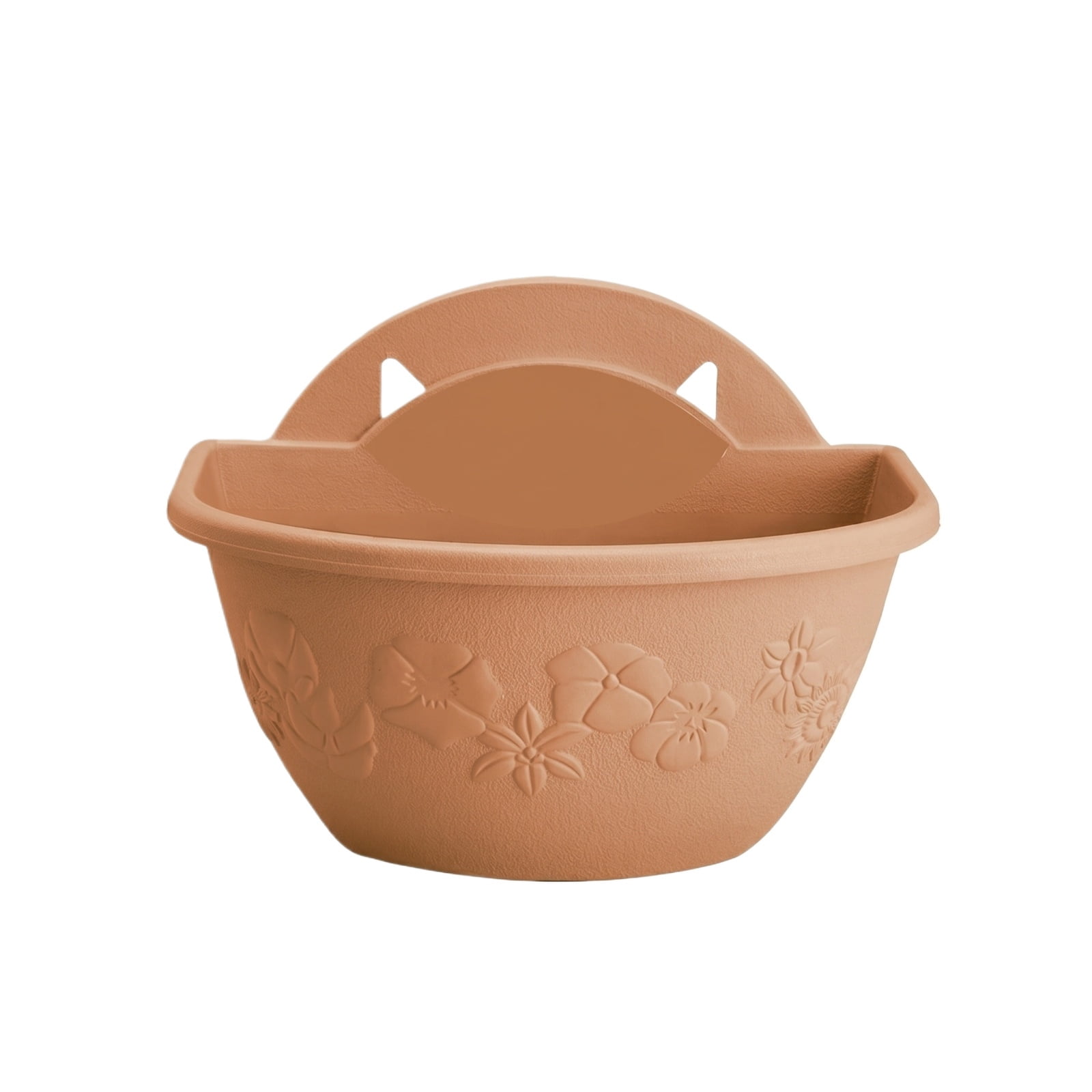 Planter Pot, Embossed Floral Light Brown Small, 1 Piece, for Railings and Wall Vertical Gardening Vegetables Flowers