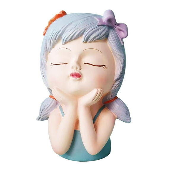Planter Pot Girl Face Planters, Flowerpot Figurine Desk Vase Pen Holder Decor Creative Flower Pot Bonsai Pot for Bar Drawing Room Restaurant Style F