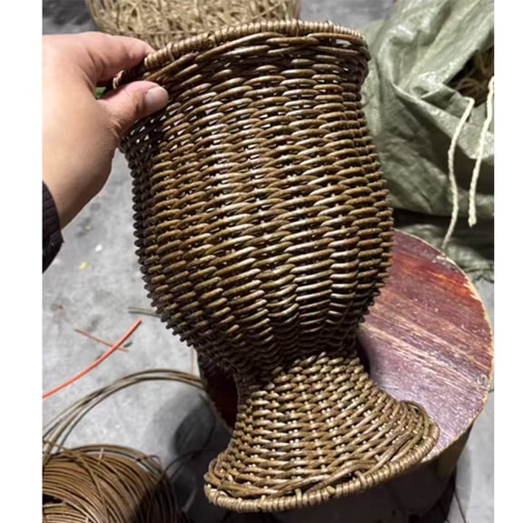 Planter Pot,House Plant Pots,Woven Flowers Vase Decorative Imitation Rattan Vase Rustic Plastic Flower Holder for Home Office Balcony Tabletop Decor,Goblet Woven Planter(11IN)