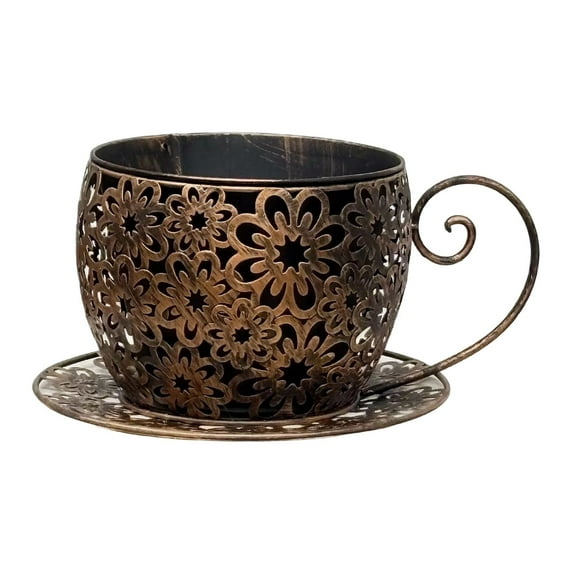 Planter Pot Iron Teacup Flower Pot Creative Design Metal Construction for Indoor Outdoor Tabletop Display