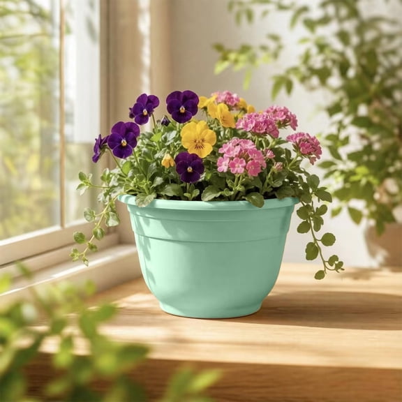 Planter Pots with Drainage Holes - Lightweight, Durable, & Space-Saving Pots for Indoor and Outdoor - Versatile Functionality, Simple Modern Design, Plastic Planter Pots Mint