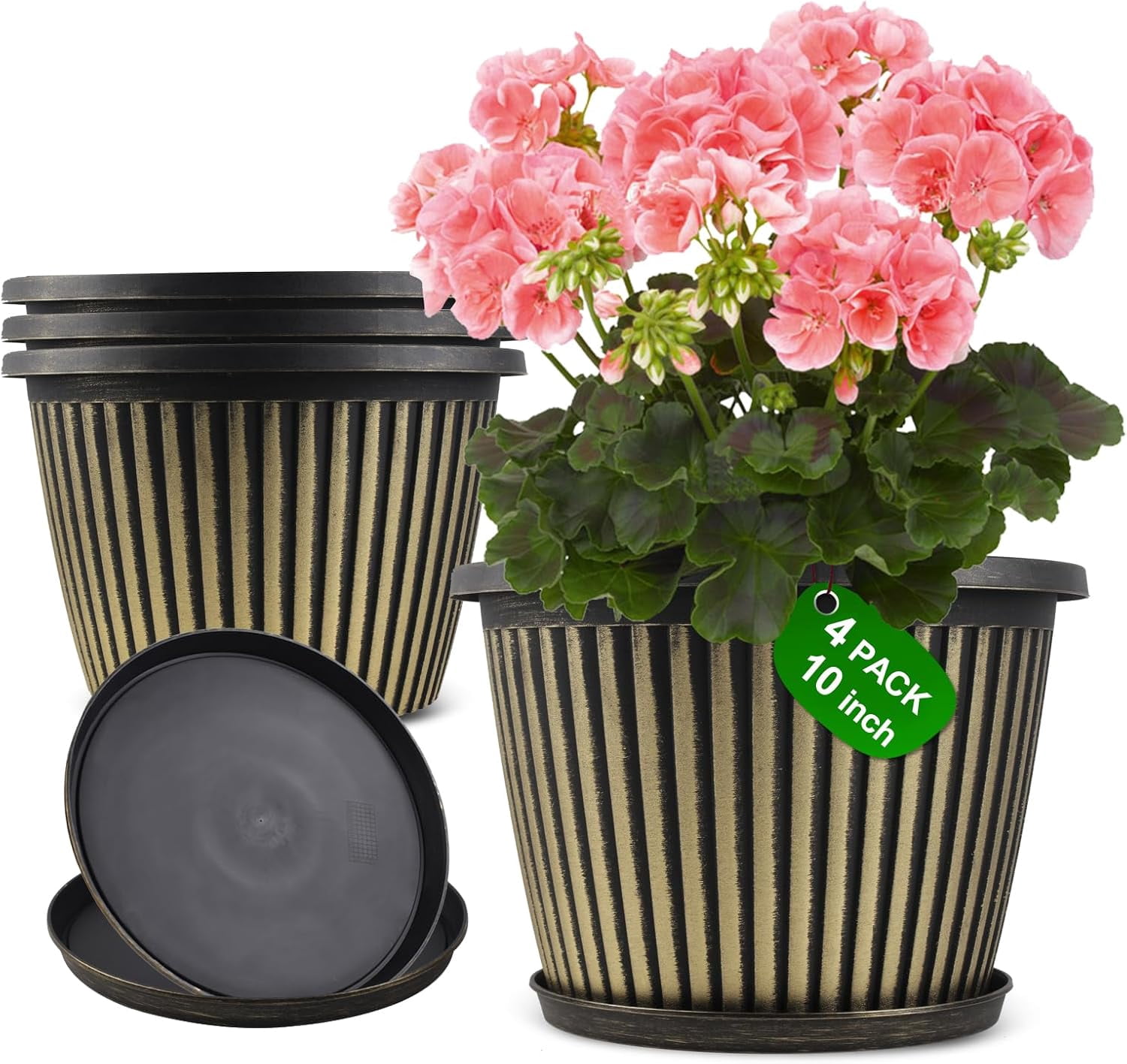 Slanting Pots Planter-Pots-for-Plants-Indoor-Outdoor, 4 Pack 10 Inch Plastic Flower ...
