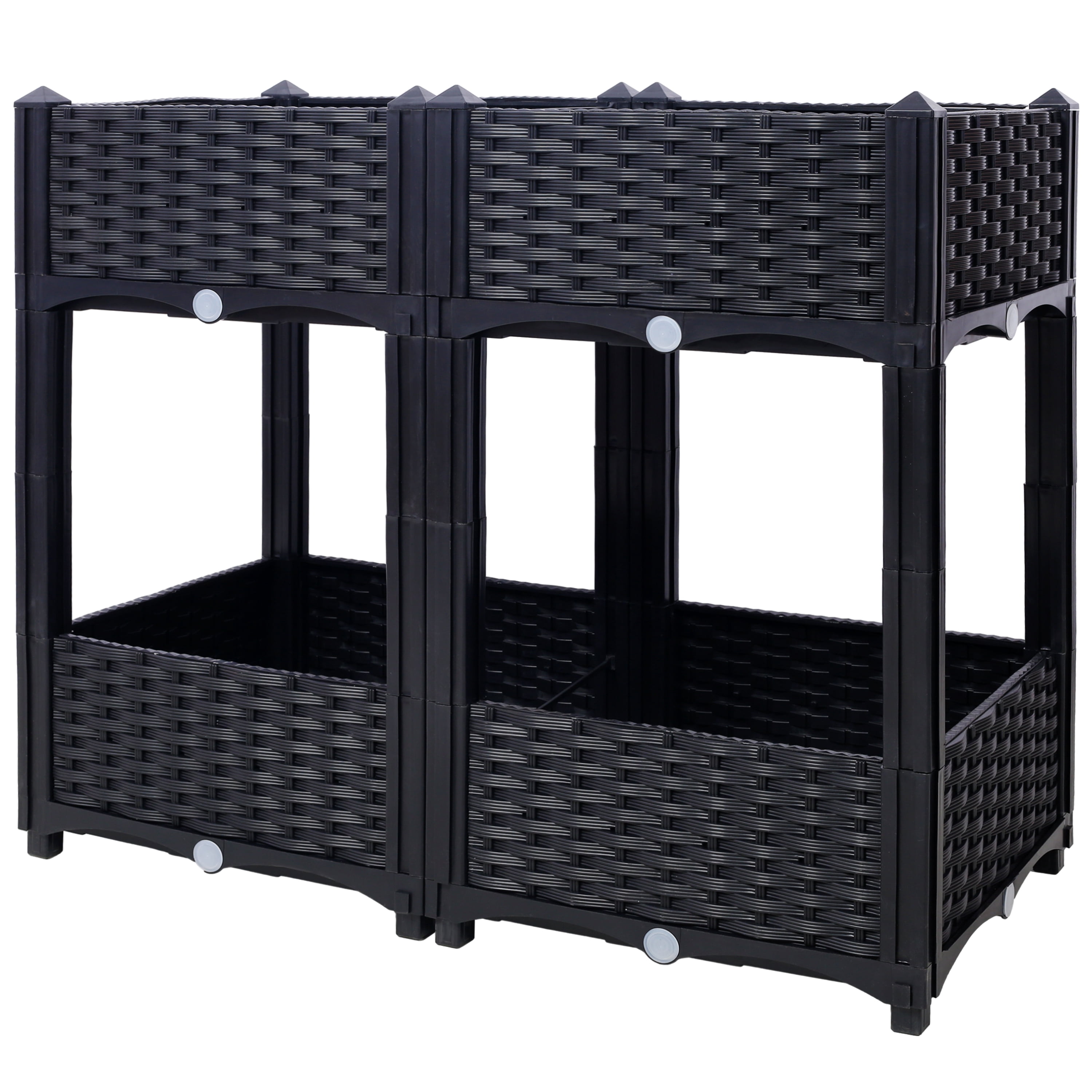 AsterOutdoor Planter Raised Beds Elevated Garden Box with Drainage System, Plastic Rattan-Style Outdoor Standing Planter