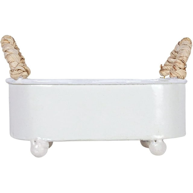 Planter White Metal, Reed & Wood