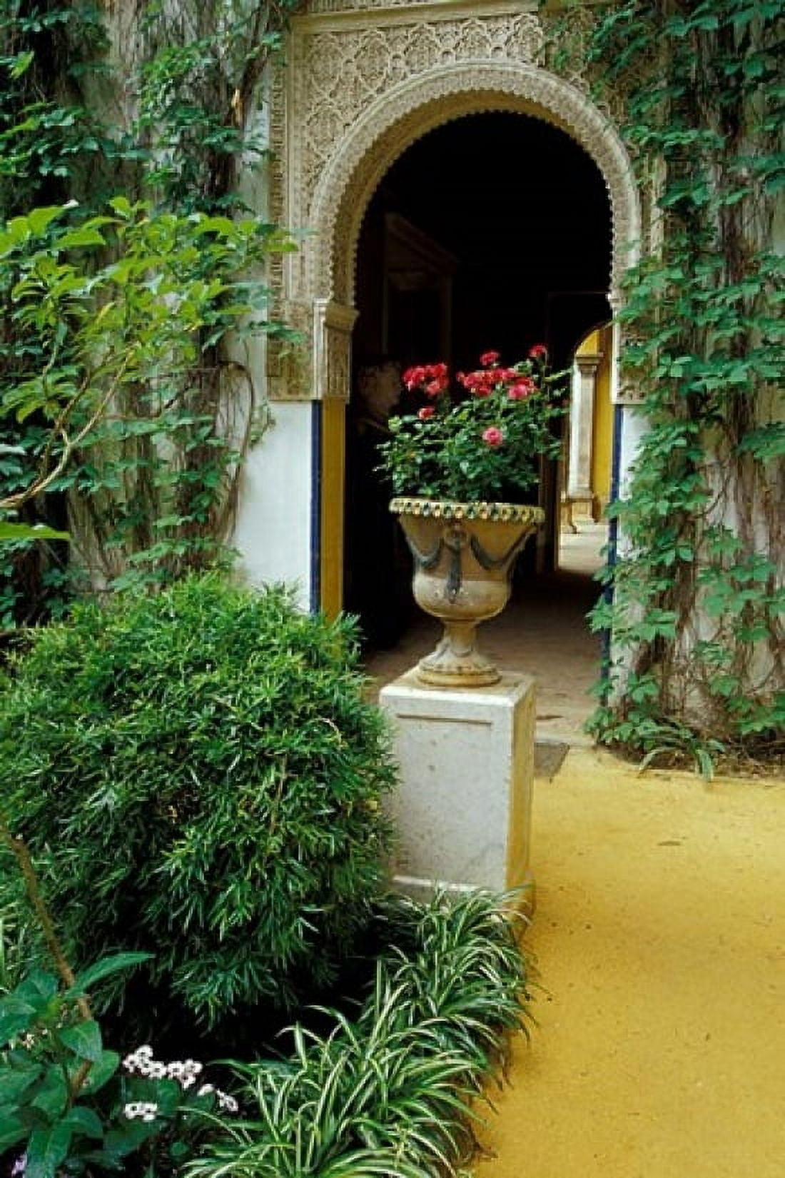 Planter and Arched Entrance to Garden in Casa de Pilatos Palace Sevilla Spain Canvas Art - John & Lisa Merrill DanitaDelimont (12 x 17)