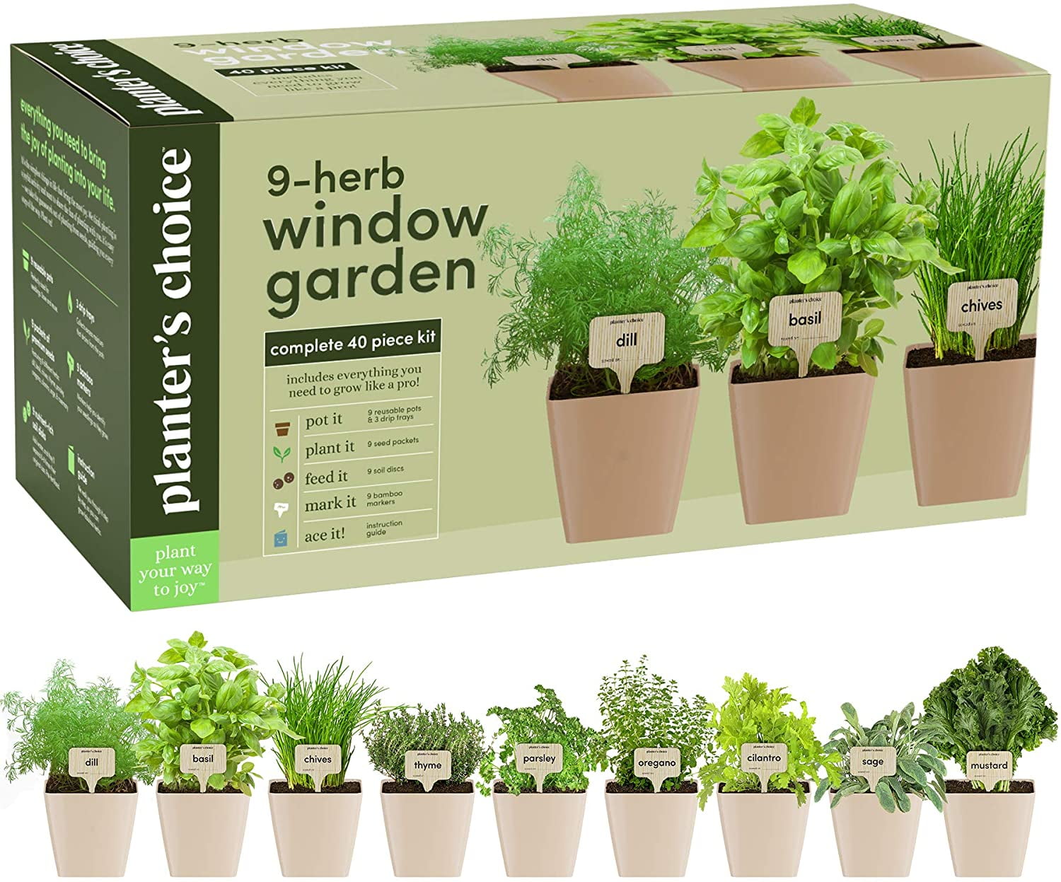 Pick 6 Herb Garden Window Seed Starter Kit cedar Wood Indoor Outdoor  Planter Box Pot for Kitchen Windowsill Patio organic Gardening Gift 