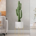 thumbnail image 1 of Planter with Stand Metal Large Decorative Floor Pot with Drainage for Living Room Office Balcony, White, 1 of 8