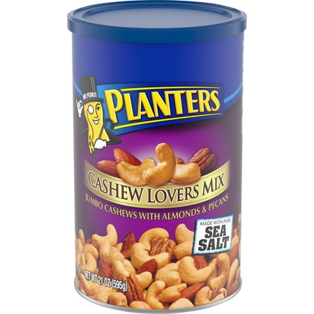 Planters Cashew Lovers Nut Mix with Jumbo Cashews, Almonds, Pecans & Sea Salt, 21 oz Canister