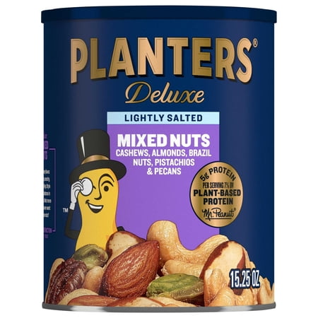 PLANTERS Deluxe Lightly Salted Mixed Nuts, 5g (7% DV) Plant-Based Protein 15.25 oz Can