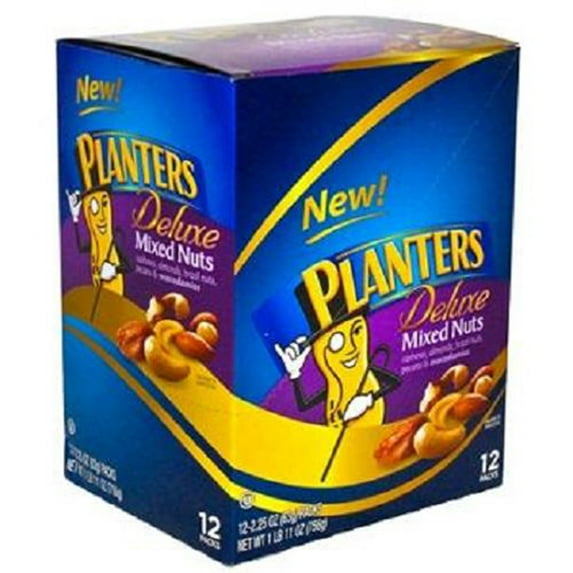Planters Deluxe, Mixed Nuts , Count 12 (2.25 oz) - Nut & Dry Fruit / Grab Varieties & Flavors