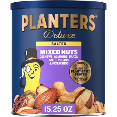Planters Deluxe Mixed Nuts, Plant Based Protein, 15.25 oz Canister