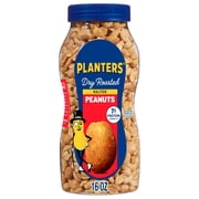 PLANTERS Salted Dry Roasted Peanuts, Party Snacks, Plant Based Protein 16 oz Jar