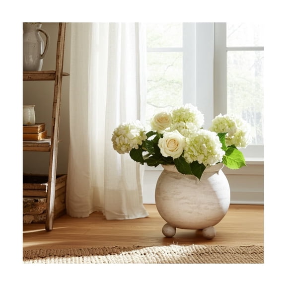 Sagebrook Home Planters & Flower Pots for Home Decor - Round Pot for Indoor & Outdoor Use, Plant Stand with Ball Feet Design Decor - 9" Ivory