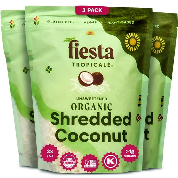Unsweetened Coconut Flakes, 8 DEF29 Oz (Pack of 3) - Raw Organic Dried Coconut Flakes, Gluten Free, Shredded Coconut Perfect for Vegan Baking, Smoothies, and Keto Recipes - Fiesta Tropicalé