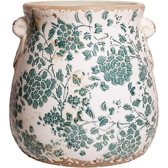 Planters for Indoor Outdoor Plants, Vintage Ceramic Pots for Plants, Rustic Tuscan Planter & Decor, Plant Pots Indoor with Drainage Hole, 6.68in. Flower Pots for Indoor Plants, Dark Cyan