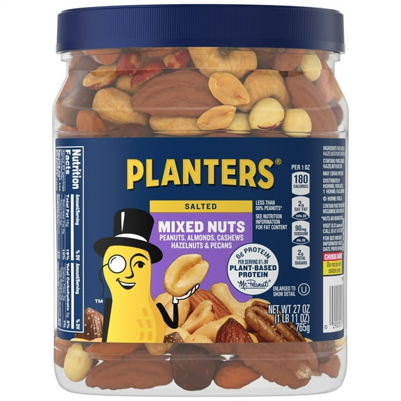 PLANTERS Salted Mixed Nuts, Party Snacks, Plant-Based Protein, 27 Oz Steel Can