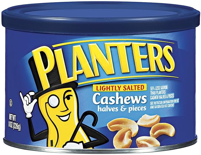 Planters Lightly Salted Cashews Halves And Pieces, 8 Oz, 6 Pack