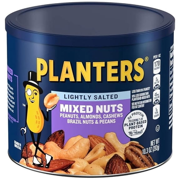 PLANTERS Cashews Roasted Lightly Salted Mix Nuts Snack - Plant-Based Protein Party Snacks, 10 Oz Canister ( Pack of 2 )