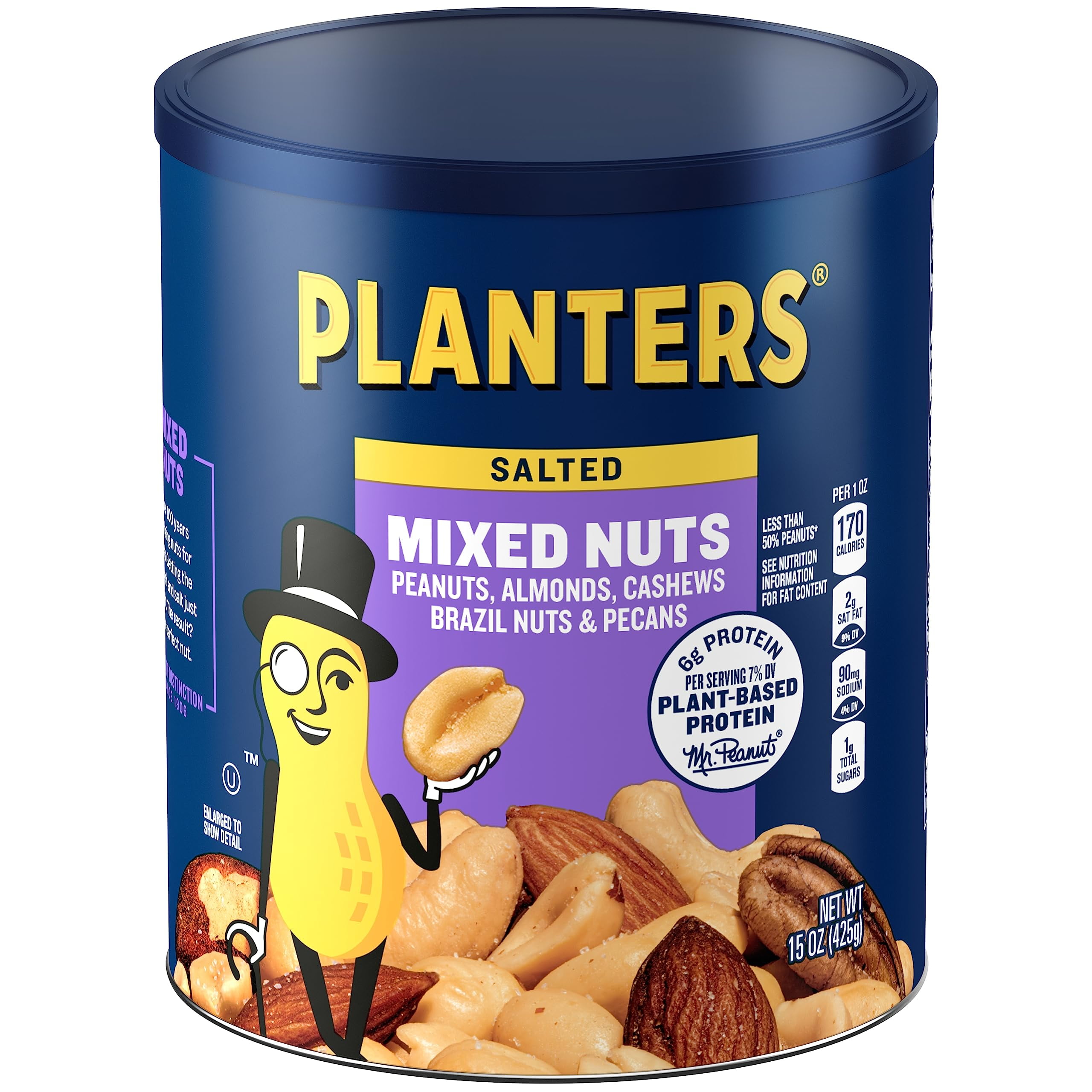 Planters Mixed Nuts (15 oz Canister) - Variety Mixed Nuts with Less Than 50% Peanuts with Peanuts, Almonds, Cashews, Hazelnuts & PecansZAKH1