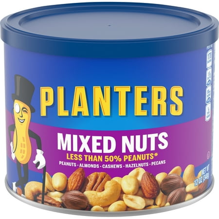 Planters Mixed Nuts Less Than 50% Peanuts with Peanuts, Almonds, Cashews, Hazelnuts & Pecans, 12 oz Canister