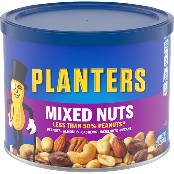 Planters Mixed Nuts Less Than 50% Peanuts with Peanuts, Almonds, Cashews, Hazelnuts & Pecans, 12 oz Canister