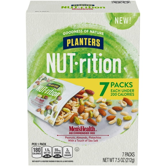 Planters NUT-RITION MEN'S HEALTH Recommended Nut SMRMix with Peanuts, Almonds, Pistachios Sea Salt, 7 ct of 1.25 oz Packs