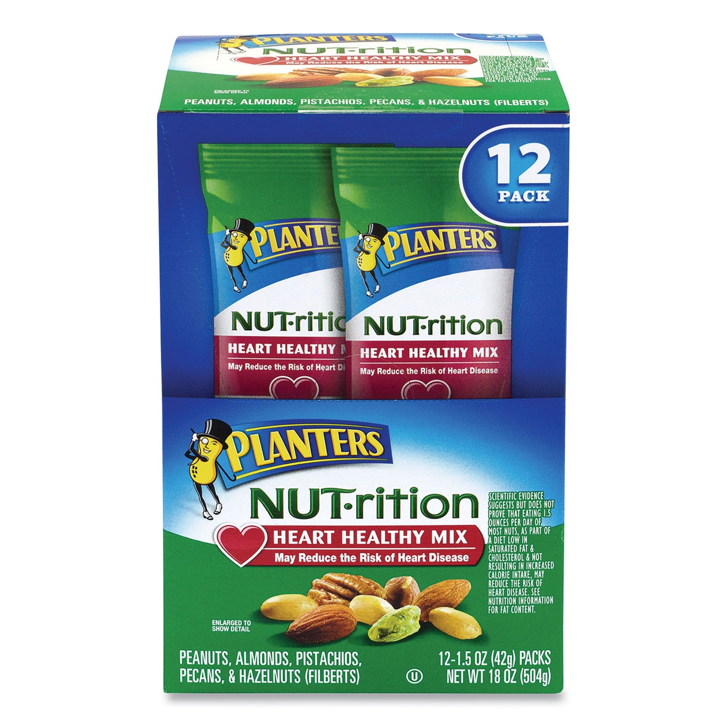 Planters NUTrition Heart Healthy Mix, 1.5 oz Tube, 12 Tubes/Box, Ships
