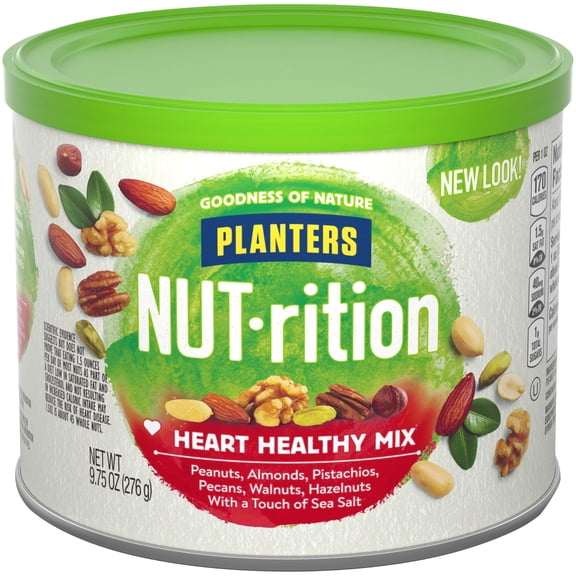 Planters NUT-rition Heart Healthy Nut Mix with Peanuts (Almonds, Pistachios, Pecans, Walnuts, Hazelnuts & Sea Salt, 6 ct Pack, 9.75 oz Canisters)