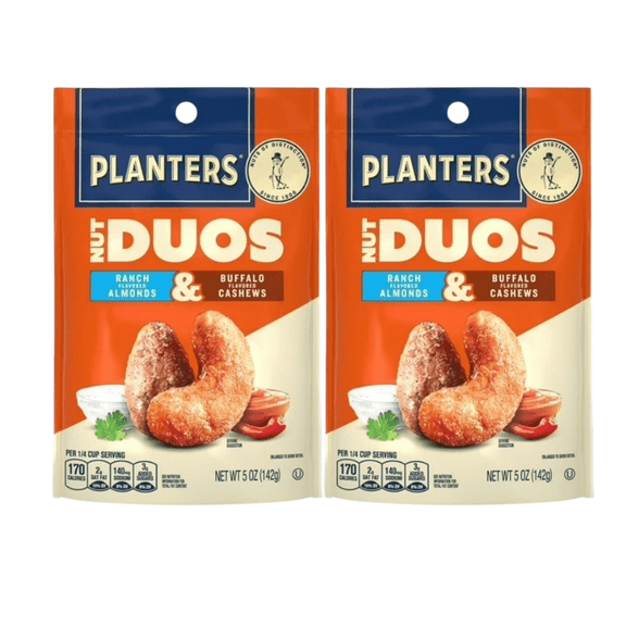 Planters Nut Duos Ranch Flavored Almonds and Buffalo Flavored Cashews, 5 oz Bag, Pack of 2