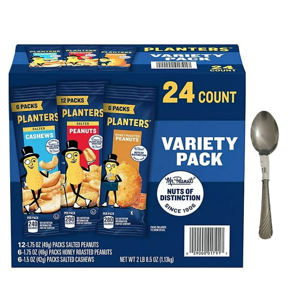 Planters Nuts Cashews and Peanuts Variety Pack (40.5 oz., 24 pk.)With Spoon