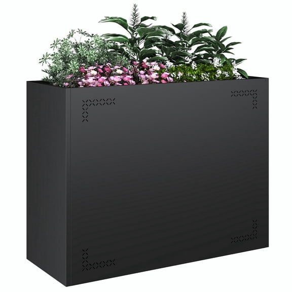 Novolume Planter Box for Outdoor Plants,All-Weather Large Rectangular Outdoor Planter with Drainage Holes, Adjustable Shelf, Black