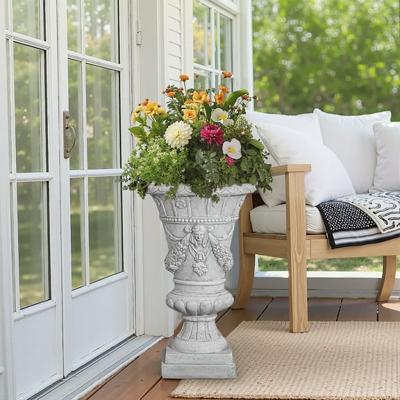 Planters For Outdoor Plants, MGO Garden Urn, Light Grey, 23.75'' H, Light Grey Garden Pots,Magnesium Oxide Indoor Garden Pots, Garden & Outdoor Garden Supplies Garden Pots & Planters