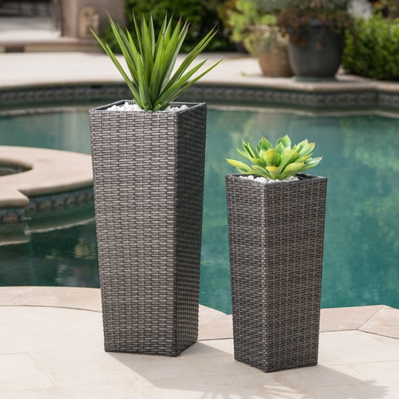 Planters For Outdoor Plants, Rattan FLOWER POT - GREY, Grey Garden Pots,Rattan Indoor Garden Pots, Garden & Outdoor Garden Supplies Garden Pots & Planters