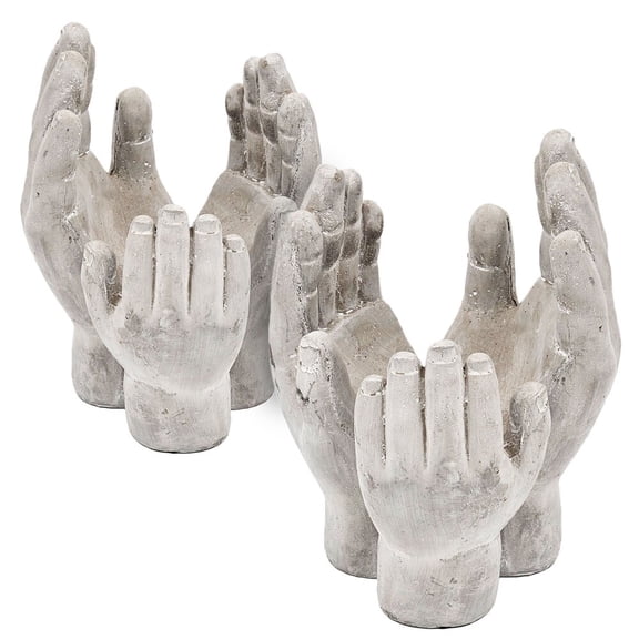 Planters For Outdoor Plants, Set of 2 6x6x9" Accepting Hands Accent Cement Hand Decor, Antique Gray Garden Pots,Cement Indoor Garden Pots, Garden & Outdoor Garden Supplies Garden Pots & Planters