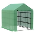 thumbnail image 1 of Planters For Outdoor Plants, Walk-in Greenhouse for Outdoors with Roll-up Zipper Door, 18 Shelves, PE Cover, Small & Portable Build, Heavy Duty Humidity Seal, 95.25" x 70.75" x 82.75", Green, 1 of 9