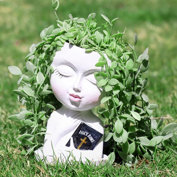 Planters Pots  for Indoor Outdoor    Planter Holding Book Confessional Girl  Flower Pot with Drainage for Succulent Cactus String Of    Idea(White)