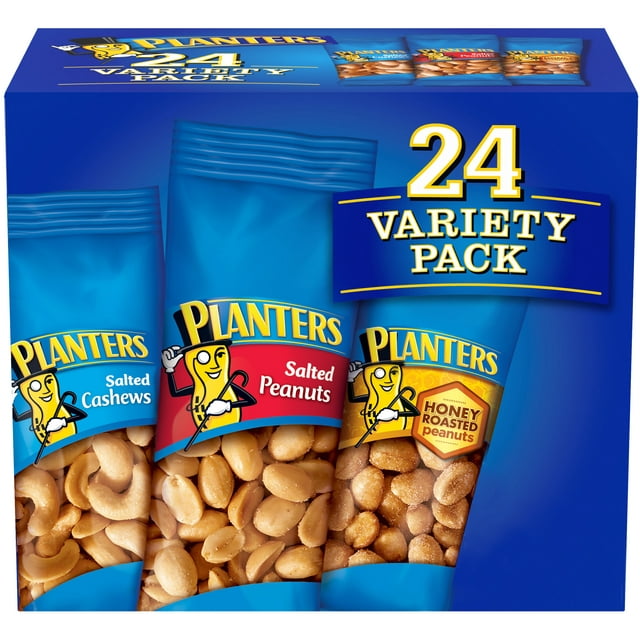 Planters Salted Cashews, Salted Peanuts & Honey Roasted Peanuts Variety Pack, 24 ct Packs