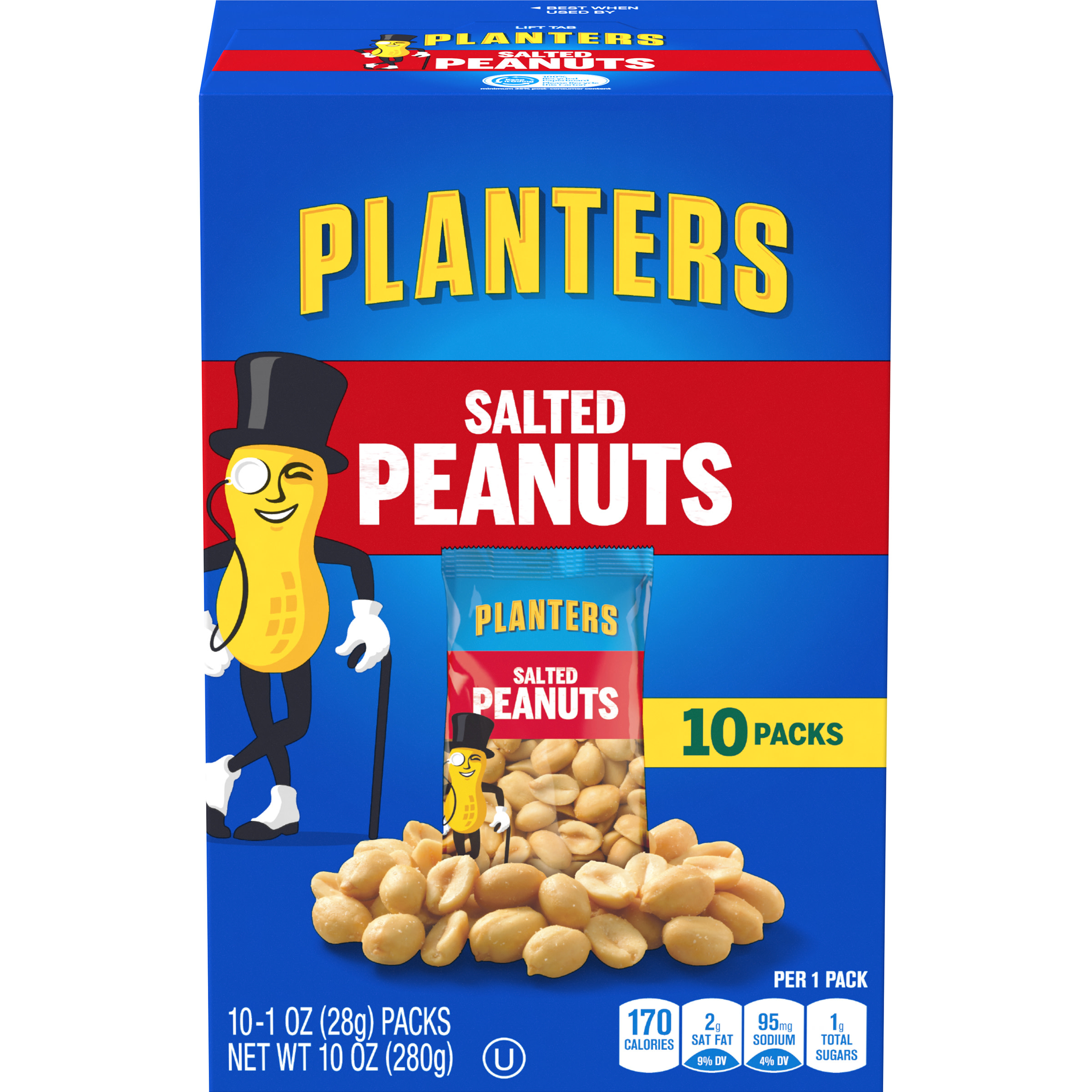 PLANTERS Salted Peanuts, 1 oz. Bags (48 Pack) Snack Size Peanuts with Sea Salt and Simple