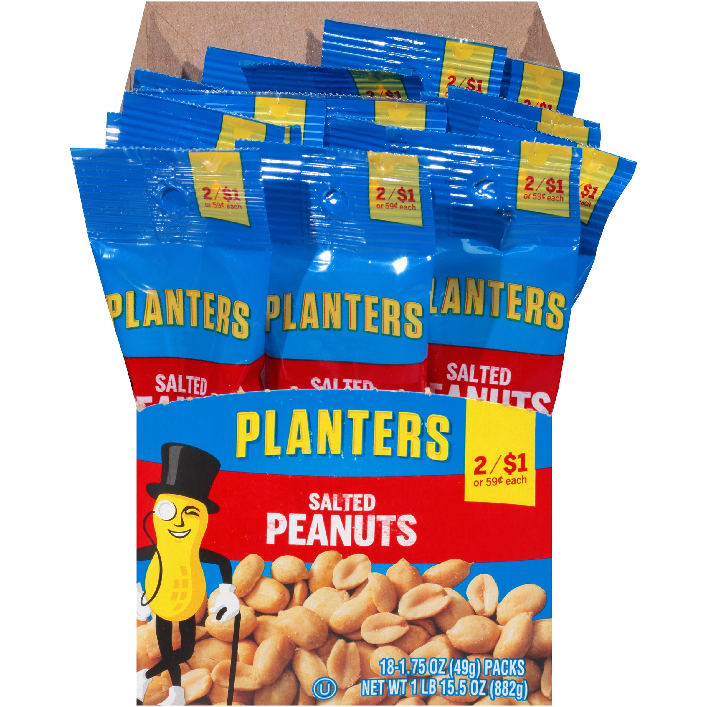 Planters Salted Peanuts, 18 ct Box, 1.75 oz Packs