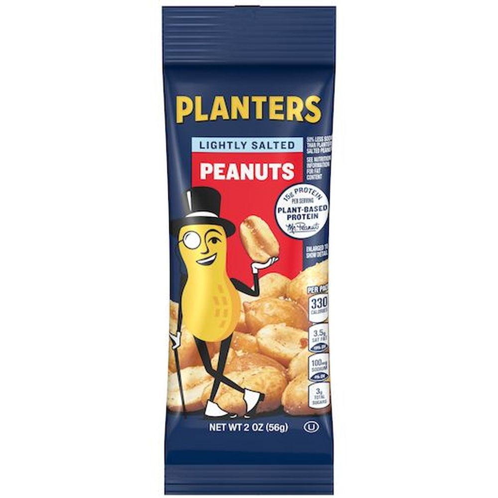 Planters Snack Nuts Light Salt Cocktail Peanuts, 2 Ounce -- 144 per Case.